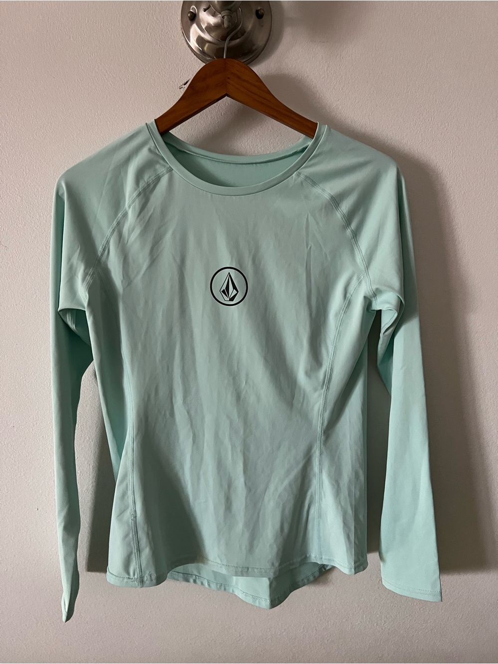 Volcom Women's Long Sleeve Tee in Mint Green with Black Logo